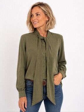 Olive Tie-Neck Blouse - Women